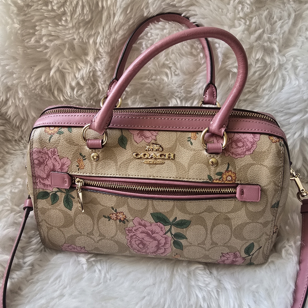 Coach Beige and Pink Floral Satchel